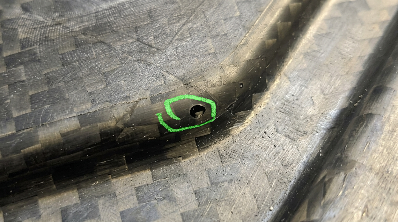Prompt segmentation output showing green mask markup around pockmarks on a synthetic inspection image